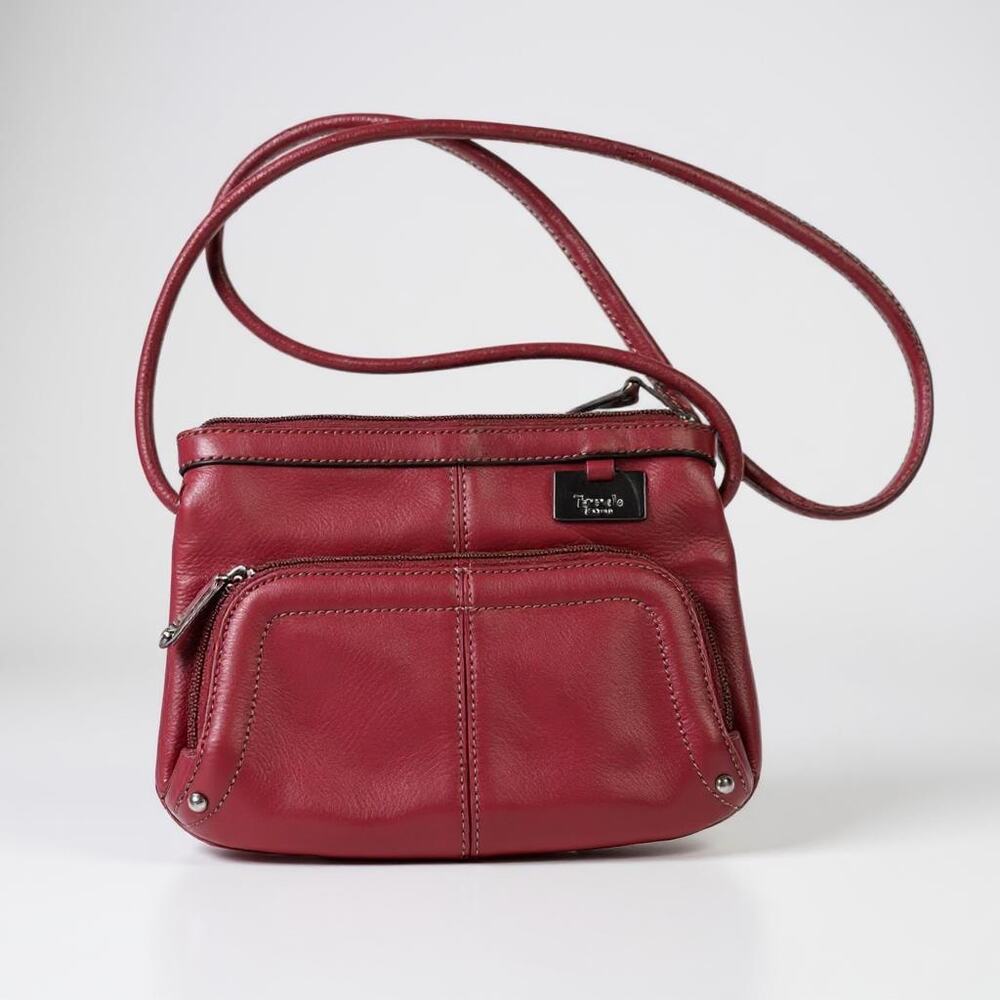 Tignanello Red Leather Crossbody  Bag Adjustable Strap Zip Pockets Purse Handbag